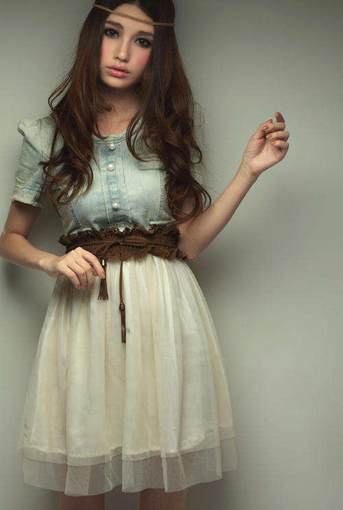 *Import*  Stylish Retro Denim Split Joint Tulle Ball Gown Women Dress - Size S, M, L